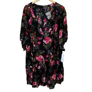 Roaman's Midi‎ Dress Size 44W Rayon Floral Boho Peasant Gypsy Festival Cottage